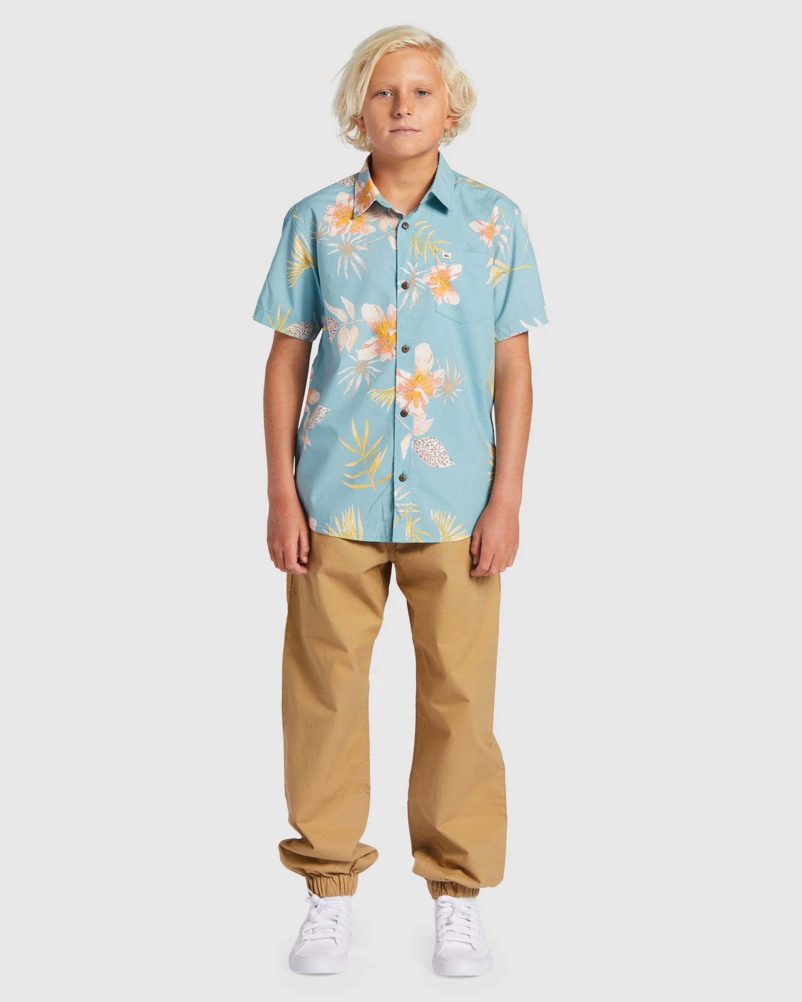 Boys 8-16 Tropical Floral Short Sleeve Shirt - Image 5