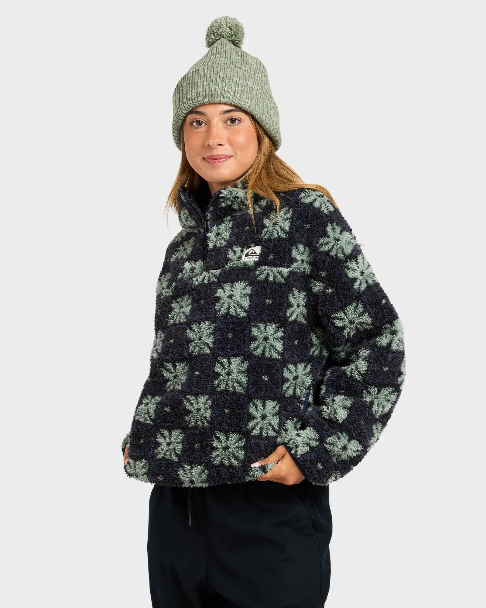 Womens Winter Sherpa Quarter zip Fleece Jumper - Image 3