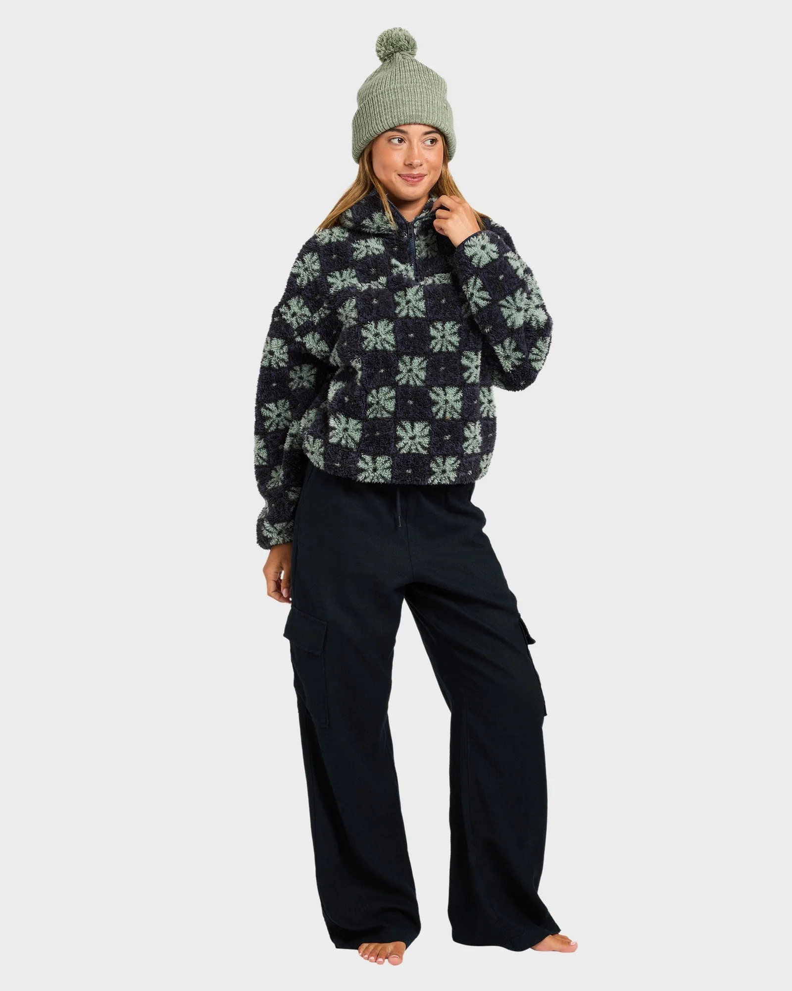 Womens Winter Sherpa Quarter zip Fleece Jumper - Image 5